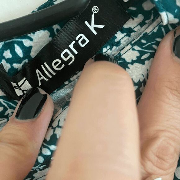 Like New Ruched Mock Neck White Floral Print Teal Midi Dress - Picture 3 of 11